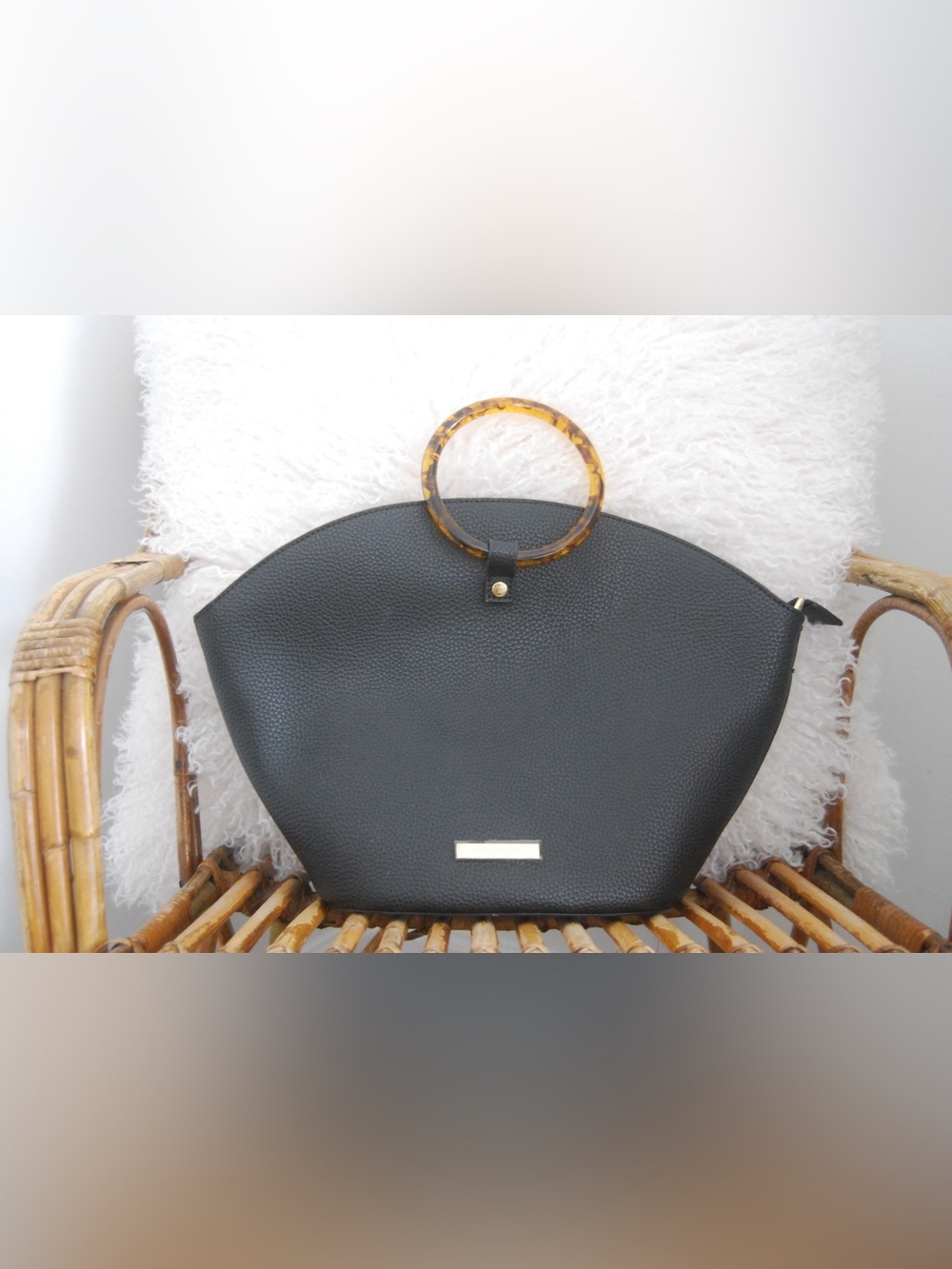 Katie Loxton Black Pebbled Tote with Tortoiseshell Ring Handle